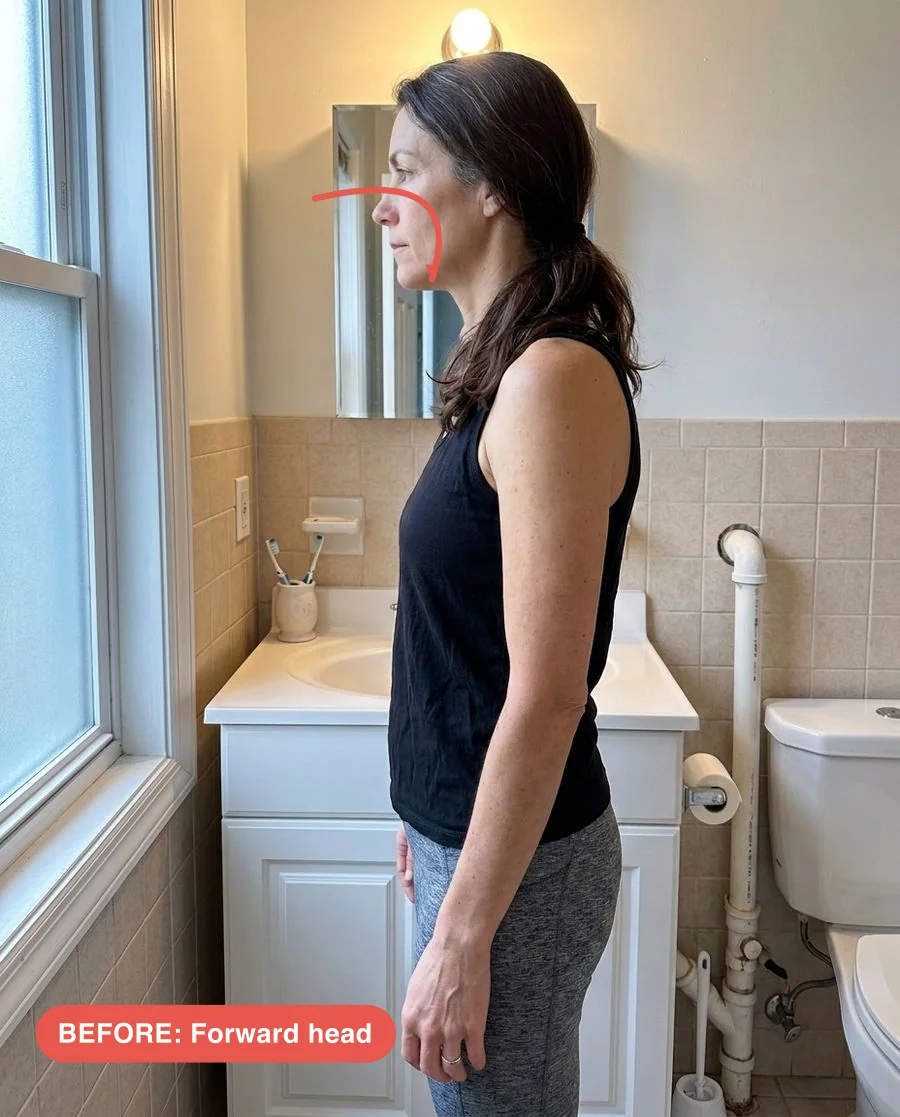 Before — forward head posture (ear ahead of shoulder)