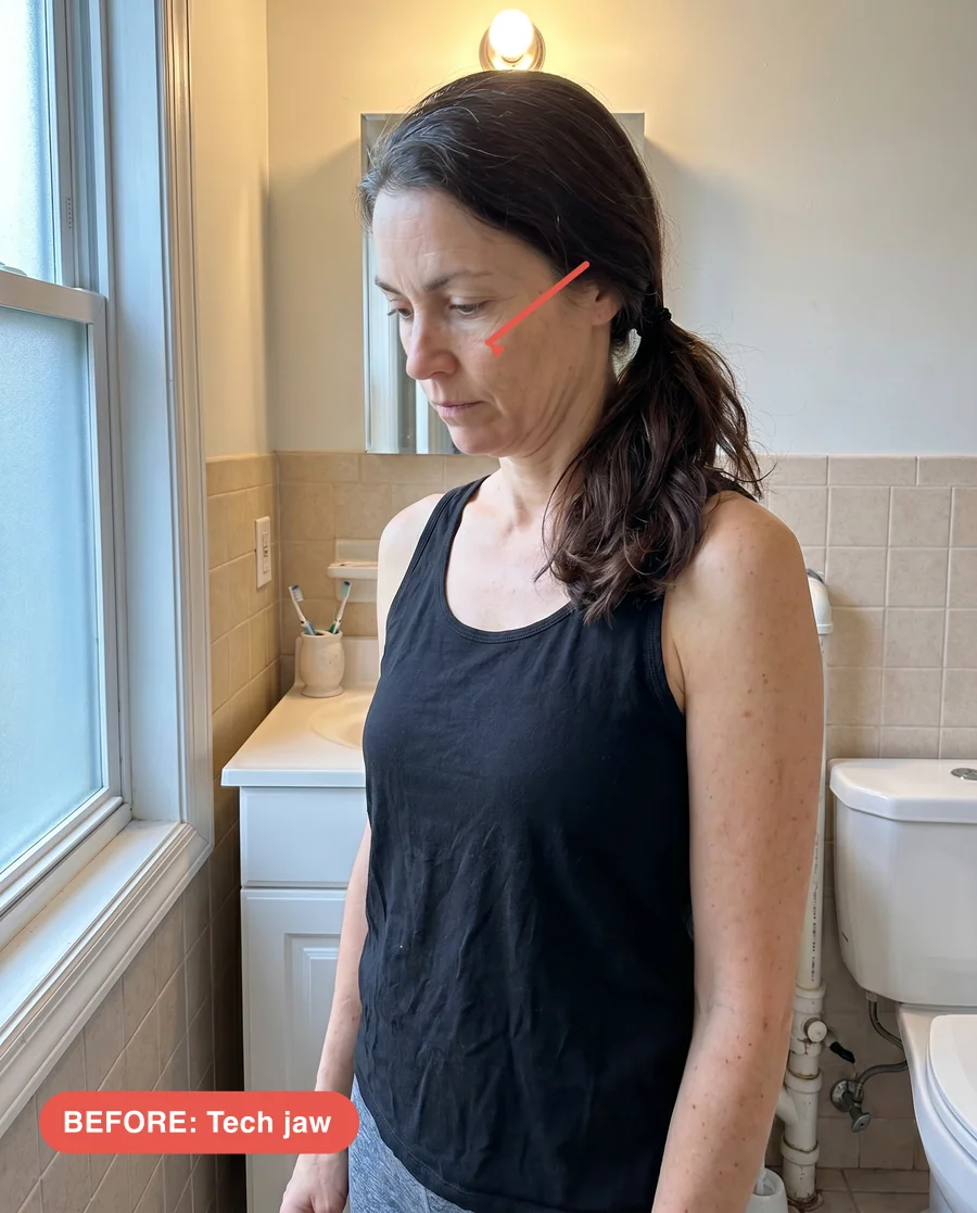 Before — jaw forward, tech-neck angle