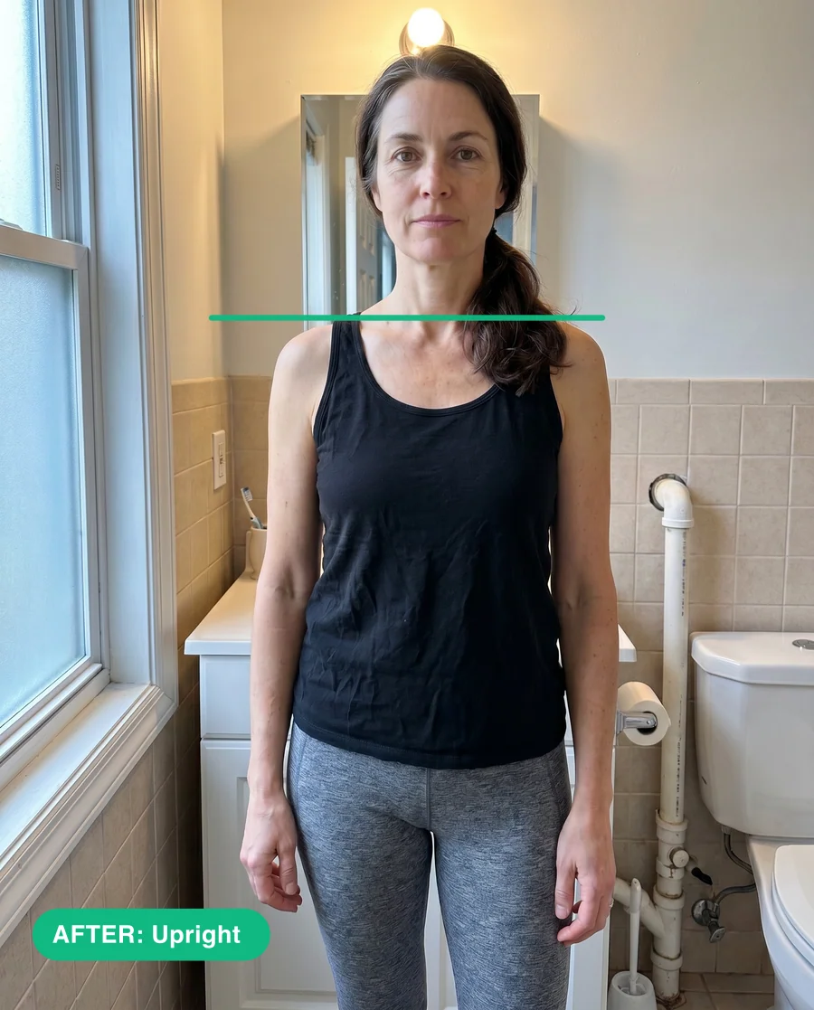 After — upright, open chest